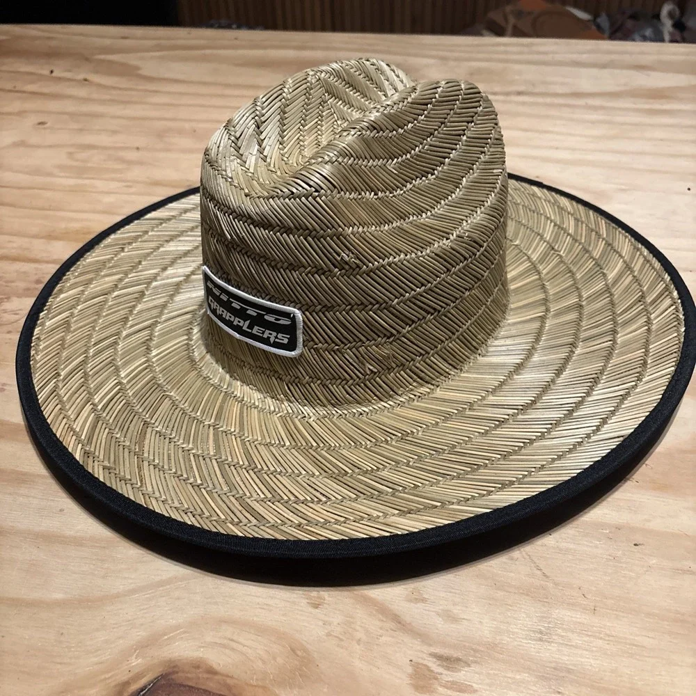 RARE NITTO GRAPPLERS Straw Hat Tan Fedora Graphic Print Bill OSFM